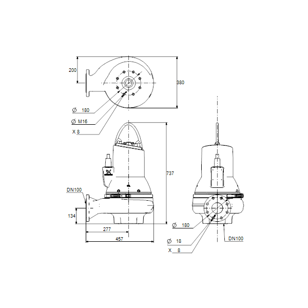 Погружной канализационный насос Grundfos SLV.100.100.30.EX.4.50D.C артикул 98626610 – габаритный чертеж