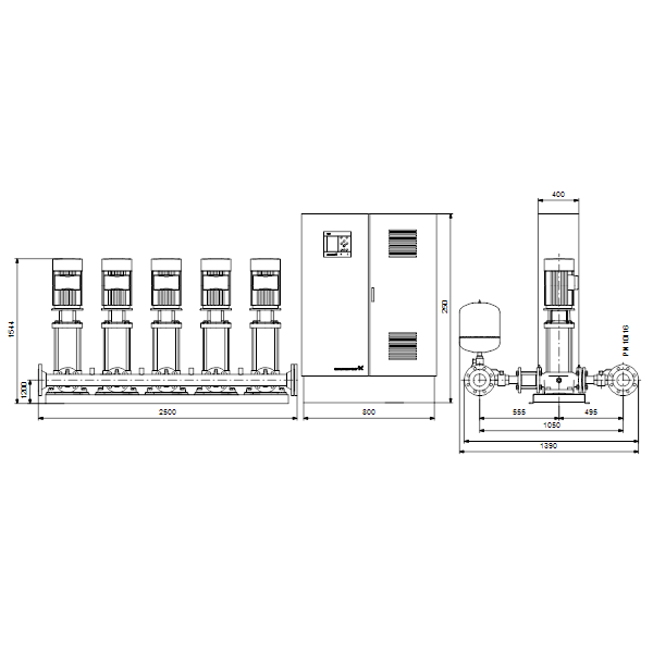 Насосная станция Grundfos HYDRO MPC-S 5 CR 64-4 артикул 95044903 – габаритный чертеж