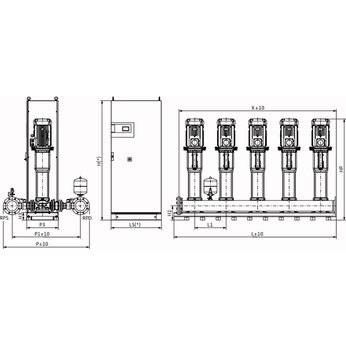 Габаритный чертеж насосной станции Wilo COR-5 HELIX V 3604/2/SKw-EB-R